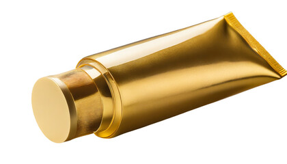 Fototapeta premium golden tube for cream, gel, lotion, shampoo, shower gel. Isolated on transparent background.