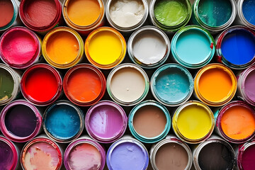 Farbenvielfalt entfesselt: Eine Menge von Farbdosen präsentiert eine bunte Palette kreativer Möglichkeiten, ein inspirierendes Bild des künstlerischen Schaffens