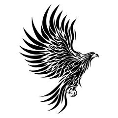 Hand-drawn vector design of an eagle in mid-flight, ideal for digital or print use.