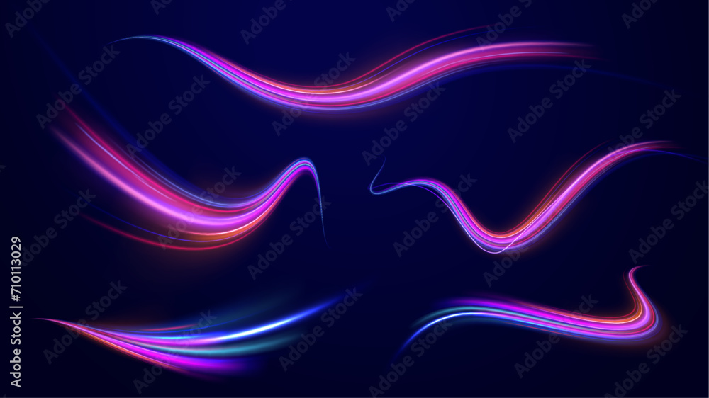 Aufkleber lines in the shape of a comet against a dark background. illustration of high speed concept. motion 