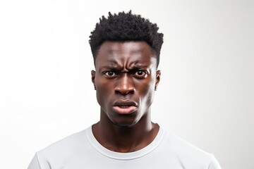 Fototapeta premium Portrait of african american angry man on white background