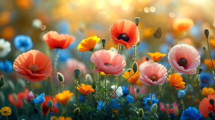 Obraz premium Poppy Flowers in the Field on a Sunny Day. 