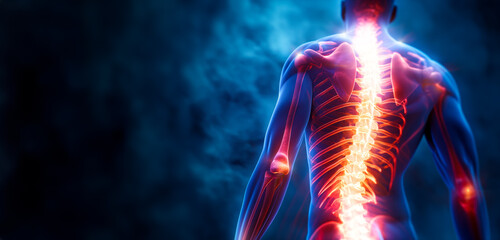 3d Rendered illustration of a painful back.  Medical Back Pain Unveiled: X-Ray Imaging Reveals Spinal Cord Issues and Injury for Precise Diagnosis and Treatment. - Powered by Adobe