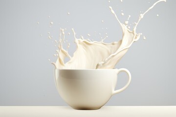 Splash of milk in a cup on a white background