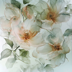 flower painting classic style, grey and blue theme 