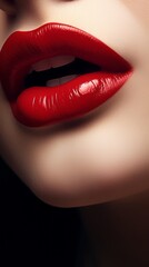 Fototapeta premium Women's lips close-up with sexy red lipstick