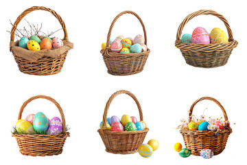 Fototapeta na wymiar Easter eggs in the basket collection in 3d png transparent for easter festival decoration. Created using generative AI.