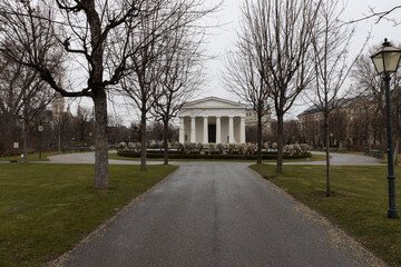 Rainy day in Vienna red tram 
