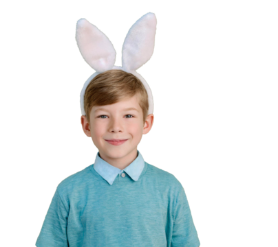 Portrait of a boy with bunny ears isolated png