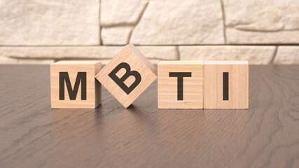 word MBTI block wood on wooden table background
