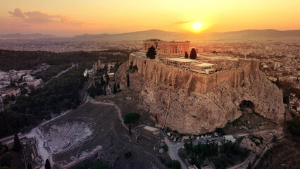 Aerial drone photo of iconic Acropolis hill and the unique masterpiece of Ancient world the...