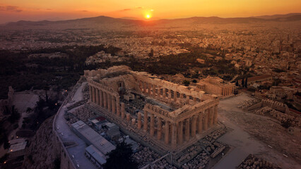 Aerial drone photo of iconic Acropolis hill and the unique masterpiece of Ancient world the...