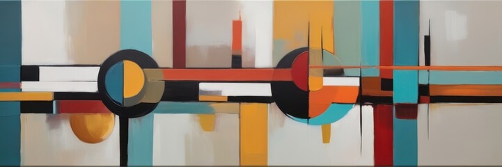 An abstract multicolor painting with geometric shapes on a canvas. Contemporary surrealist painting. Modern poster for wall decoration