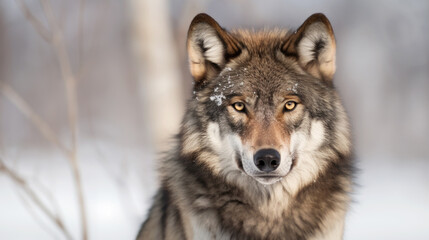 Naklejka na ściany i meble Portrait of a grey wolf in winter