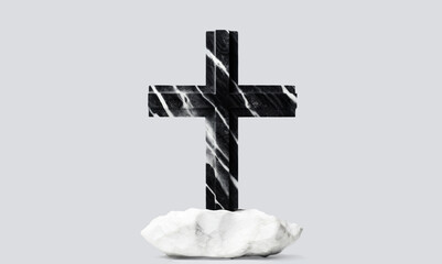 Black cross on a white Carrara marble