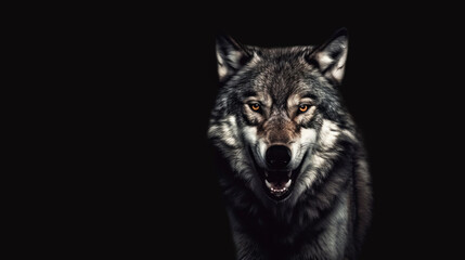 Portrait of a growling grey wolf