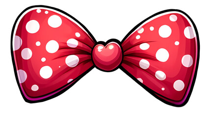 Red bow with white polka dots with a red heart in the centre, ideal for Valentine's Day, love message - wedding - card, postcard, sublimation print and scrapbooking - obrazy, fototapety, plakaty
