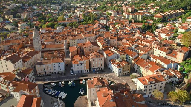 Aerial view of the Muggia old town, Trieste, Italy
