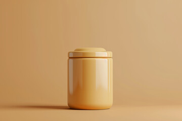 Minimalistic beige baby food jar on a matching neutral background, exemplifying modern, clean product design
