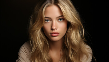Fototapeta premium Beautiful woman with long blond hair looking at camera generated by AI