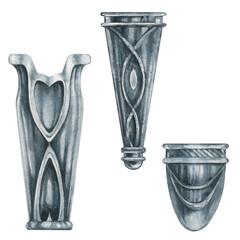 Watercolor silver boutonniere in Art Nouveau, Victorian style for flower bouquet for an elegant men's suit, for the groom for a wedding, children's birthday bouquet, sticker, card, invitation