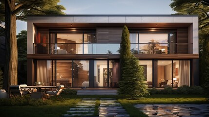 Stylish modern modular private townhouses with sleek residential architecture exterior.