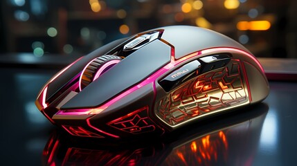 A top-down view of a gaming mouse with customizable RGB lighting zones, creating stunning visual effects