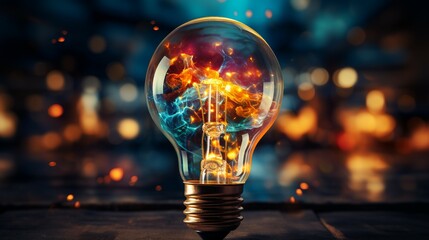 Innovation and creativity. Visualize a lightbulb. AI generate illustration - obrazy, fototapety, plakaty