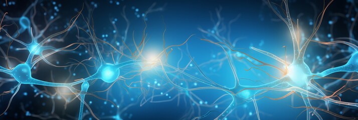 Vibrant nerve cells on medical background  symbolizing neurological science and healthcare progress - obrazy, fototapety, plakaty