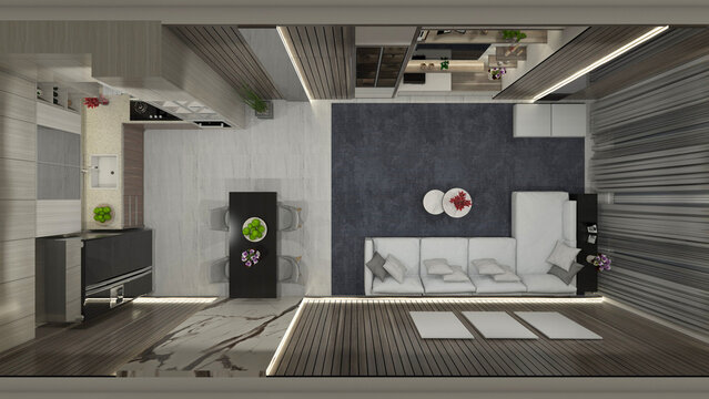 Floor Plan Luxury and Modern Interior Residential Living Room Design