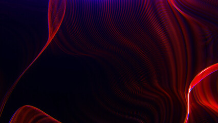 Abstract digital wave of particles. abstract technology particles lines mesh background.  digital effect with red color particles waves.
