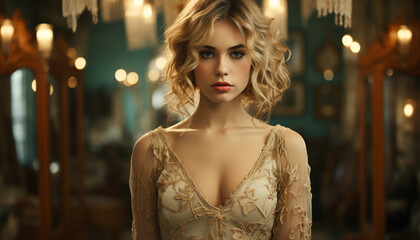 Beautiful fashion model exudes elegance and sensuality generated by AI