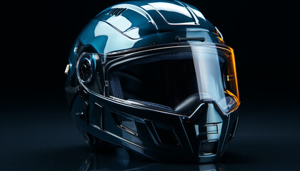 Motorcycle racing helmet, speed, safety, adventure, competition, transportation generated by AI