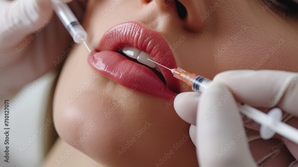 Poster a close-up image capturing the moment a person receives an injection. this picture can be used to il