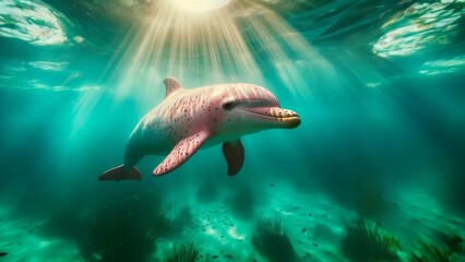 Obraz premium Dolphin’s serene journey under sunlit waters