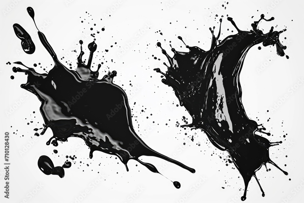 Poster A couple of black ink splashes on a white surface. Perfect for adding a dynamic and artistic touch to your projects