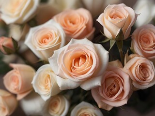 Beautiful bouquet of roses on light background, closeup view
