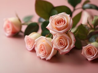 Beautiful fresh roses on pink background, closeup. Space for text