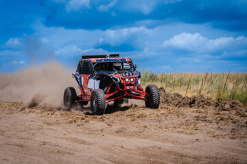 Fototapeta premium UTV buggy and 4x4 offroad in sandy track. Rally extreme riding