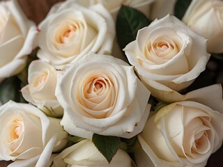 Beautiful white roses as background, closeup view. Bouquet of flowers