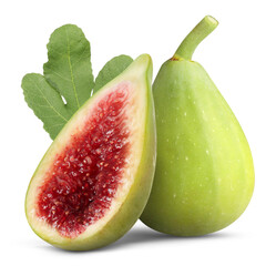 Fresh green figs and leaf isolated on white