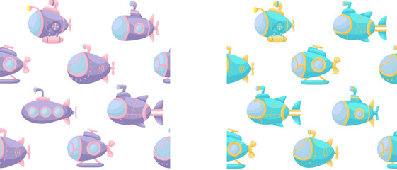 Cute children's seamless pattern with submarines. Creative kids texture for fabric, wrapping, textile, wallpaper, apparel. Vector illustration