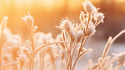 Detailed view of plant covered in frost. Perfect for showing beauty of nature in winter.