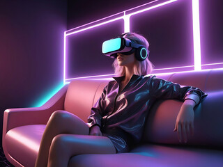 a woman wearing a pair of vr virtual headset in the metaverse