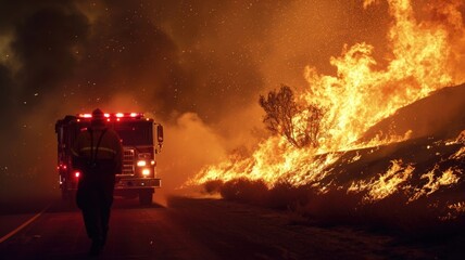 raging wildfire as it engulfs the serene woodland, painting the sky with billows of smoke