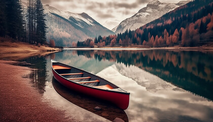 Tranquil scene of canoeing on a peaceful pond generated by AI