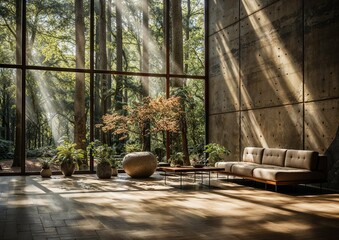 Beautiful sunny tropical plant filled living room in a modern villa mansion &mdash; Top level architectural interior design
