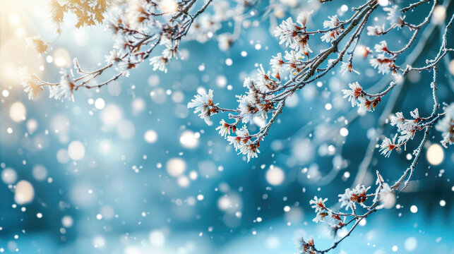 Branch of tree covered in snow. Perfect for winter-themed designs and nature illustrations.