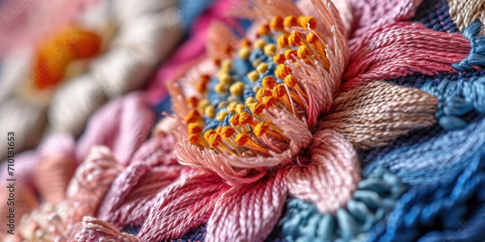 Poster detailed close-up of a beautifully crafted embroidery piece. perfect for adding a touch of elegance 