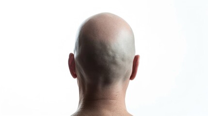 A close-up image of the back of a bald man's head against a plain white background. Suitable for various commercial and editorial purposes - obrazy, fototapety, plakaty